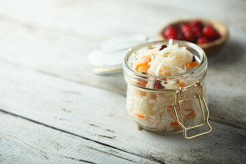 Traditional homemade sauerkraut with cranberry