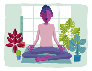 Obraz na płótnie Canvas Woman Meditating Doing Yoga Pilates Illustration