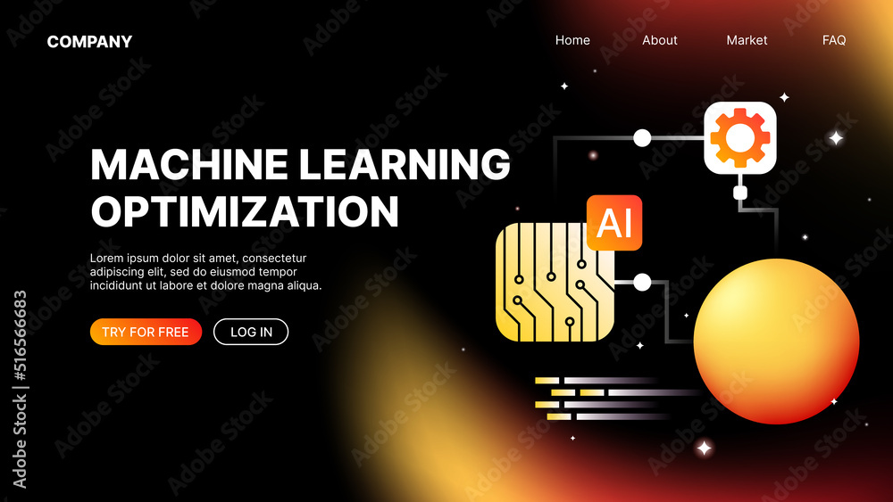 Poster machine learning optimization website isometric template. vector illustration