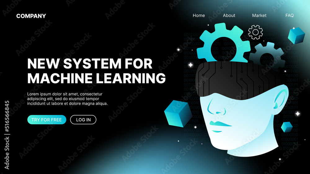 Poster system for machine learning landing web page design. vector illustration