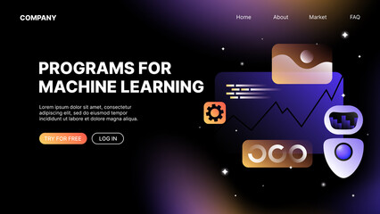 Programs for Machine Learning. Artificial Intelligence Web Landing Page Template. Vector illustration