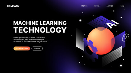 Machine Learning Technology Website Template. Vector illustration