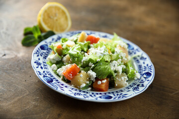 Healthy green salad with Feta cheese