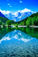 Fototapeta premium Kranjska Gora Slovenia reflection on the lake
