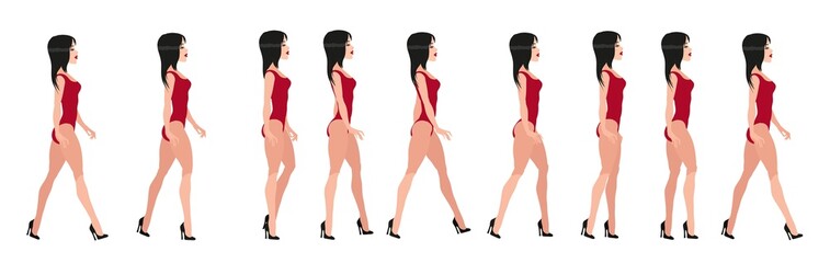 Full animation of a girl's gait in heels. Beautiful woman with a perfect figure, character for animation.