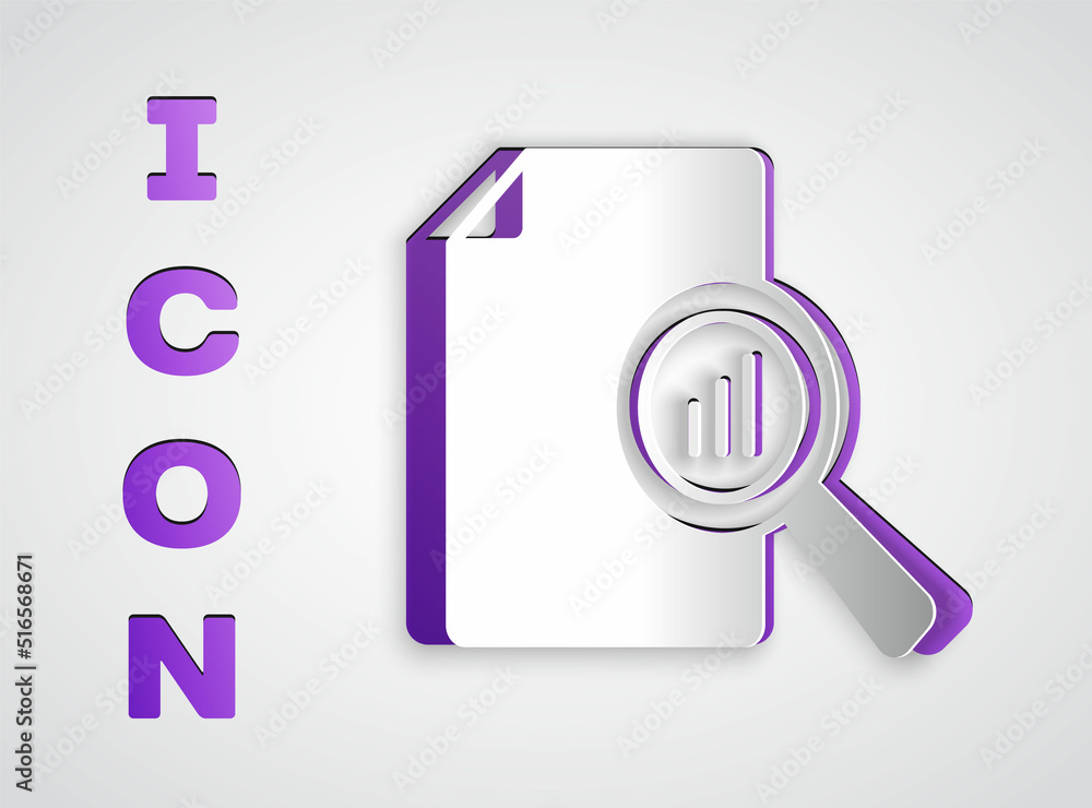 Poster paper cut document with graph chart icon isolated on grey background. report text file icon. account