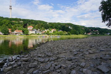 Der Klimawandel trifft auch die Flüsse, hier die Elbe in Dresden mit niedrigem Wasserstand