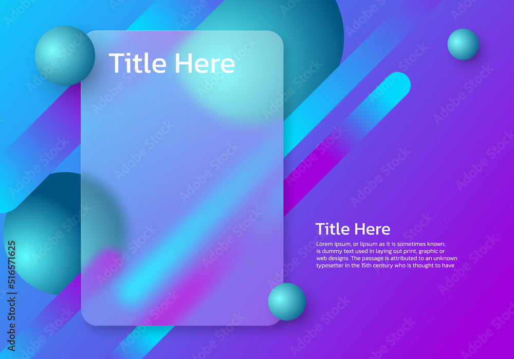Poster glassmorphism concept with 3d geometric shapes. illustration on blurred gradient vector background.