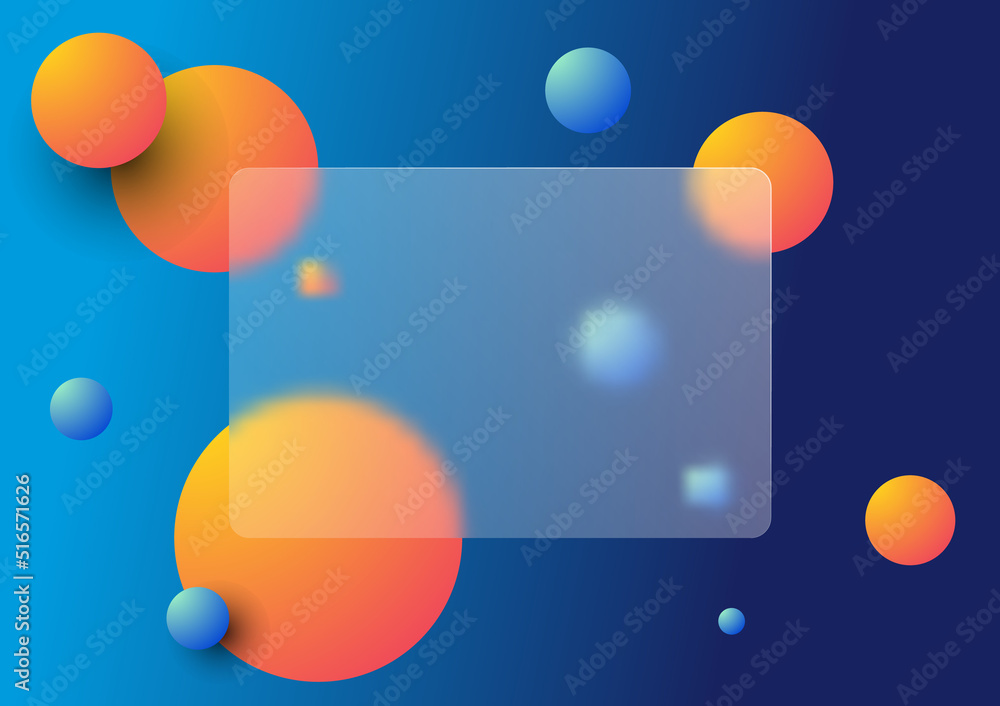 Poster glassmorphism concept with 3d geometric shapes. illustration on blurred gradient vector background.