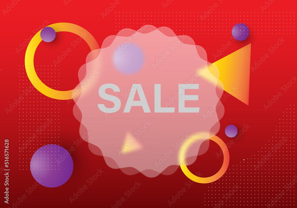 Poster glassmorphism concept with 3d geometric shapes. illustration on blurred gradient vector background.