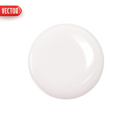 White flat ball. Geometric figure of round sphere. Realistic 3d design element In plastic cartoon style. Icon isolated on white background. Vector illustration
