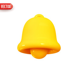 Yellow bell. Realistic 3d design element In plastic cartoon style. Icon isolated on white background. Vector illustration