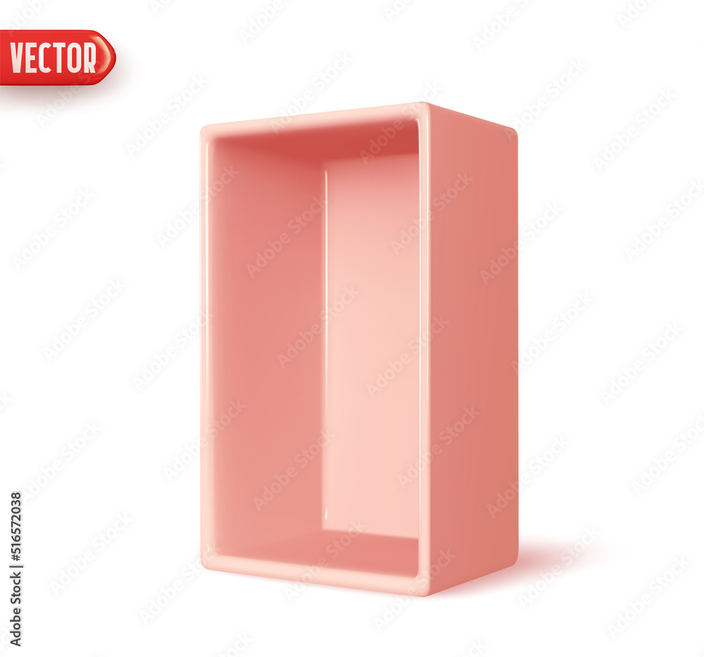 Poster hollow open box. empty container. realistic 3d design element in plastic cartoon style. icon isolate