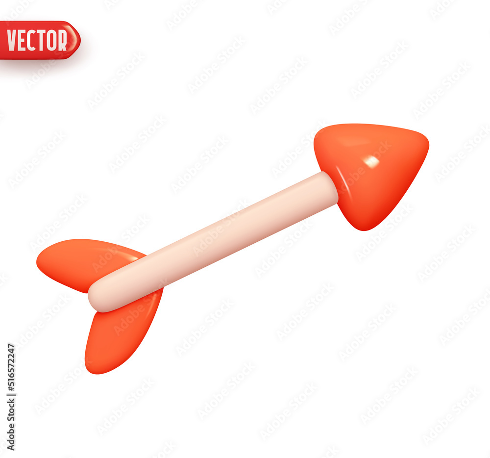 Poster arrow from bow with red tip. realistic 3d design element in plastic cartoon style. icon isolated on 