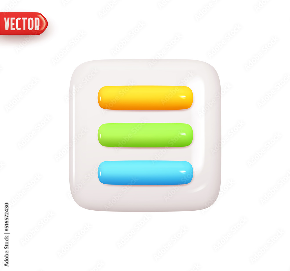 Poster list menu button. minimal reading text. e-book reader icon. realistic 3d design element in plastic c