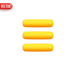 List menu button. Yellow Reading text. E-book reader icon. Realistic 3d design element In plastic cartoon style. Isolated on white background. Vector illustration