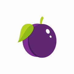 Fresh plum fruit vector icon in color. EPS 10. Plums fruits illustration. Vegetarian menu. Vegan, healthy food. Can be used for topics like freshness, detox, nutrition, restaurant, market.