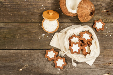 Gluten-free and lactose-free coconut cookies. Homemade healthy pastries, vegan lifestyle