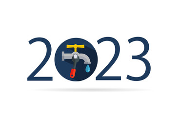 Happy new year 2023 Year 2023 with plumbing icon
