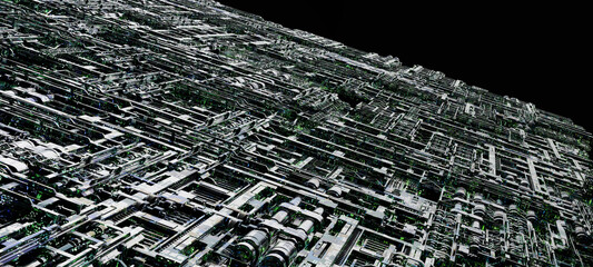 Space station or Sci-fi style futuristic facility or space style external panel surface background. Exterior of scifi facility. 3D Illustration, 3D rendering.
