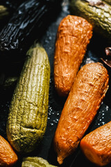 Baked vegetables. Tomatoes, eggplant, zucchini and paprika. Fresh vegetables from oven. Market vegetable, garden.Diet concept. Healthy organic vegetarian food.