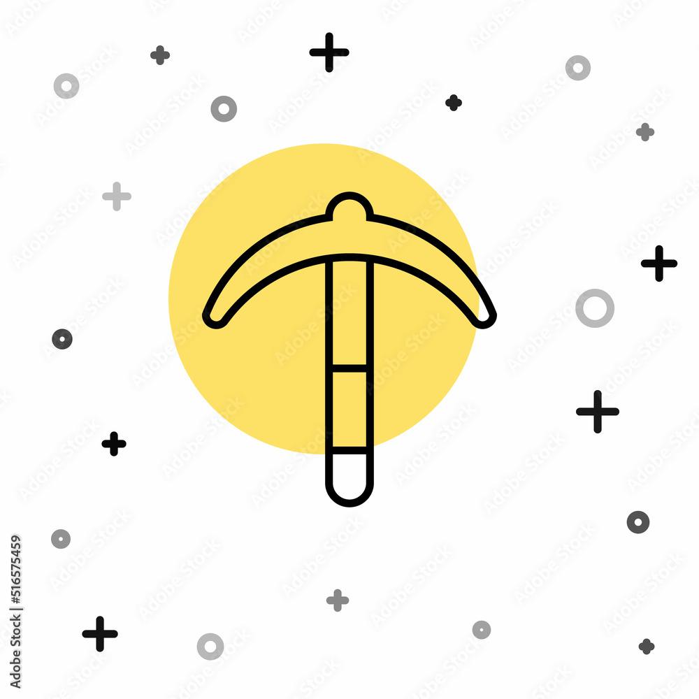 Poster black line pickaxe icon isolated on white background. random dynamic shapes. vector