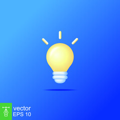 3d cartoon style minimal yellow light bulb icon. Idea, solution, business, creative, electricity, inspiration, strategy concept. Vector illustration design isolated. Simple lamp object symbol. EPS 10
