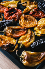 Baked vegetables. Tomatoes, eggplant, zucchini and paprika. Fresh vegetables from oven. Market vegetable, garden.Diet concept. Healthy organic vegetarian food.