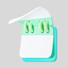 3d blue calendar icon with flipping pages and rings isolated on gray background. Render of daily schedule planner. Calendar events plan, work planning concept. 3d cartoon simple vector illustration