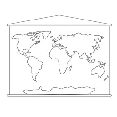World map school wall poster simple outline vector illustration, accessory for classroom