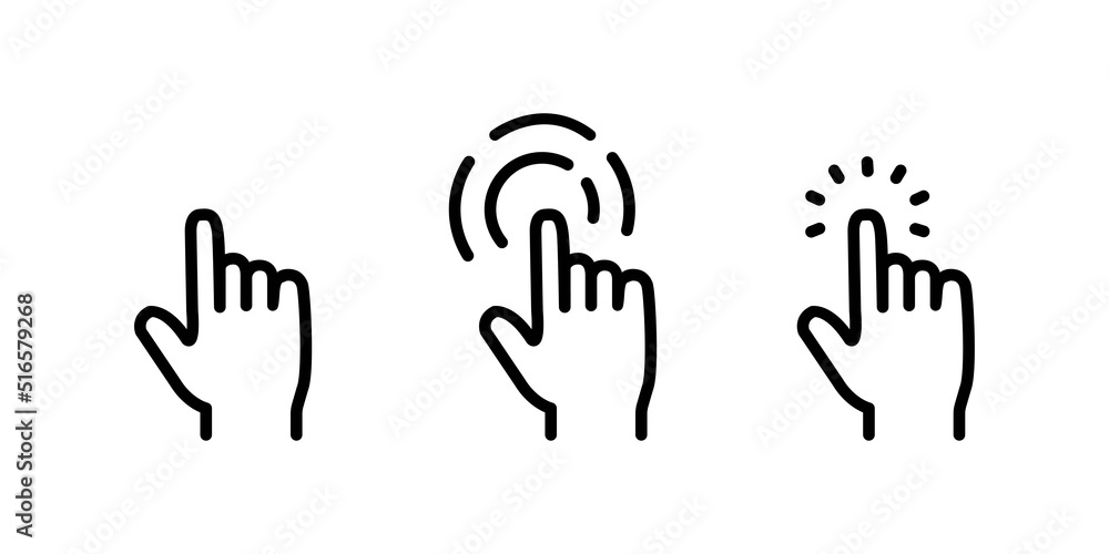 Poster touch vector icons set. hand cursor symbol. black illustration isolated for graphic and web design