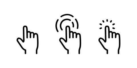 Touch vector icons set. Hand Cursor symbol. black Illustration isolated for graphic and web design