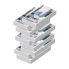 Somali Shilling Vector Illustration. Somalia money set bundle banknotes. Paper money 100 SOS. Flat style. Isolated on white background. Simple minimal design.