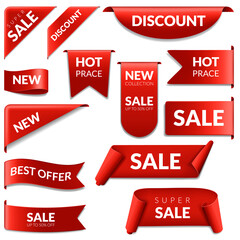Set of red sale stickers, isolated on a white background. 