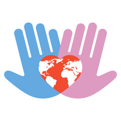 World Heart Day illustration. Hands holding a globe on a white background.