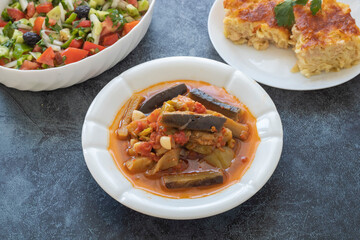 Eggplant dish with tomatoes, garlic, olive oil (Turkish name; Eggplant sitting)