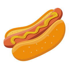 hot dog in cartoon style flat on an isolated background. logo template design, badge for fast food, street food, hot-dogs restaurant. Isolated on white background