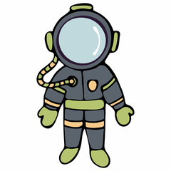Hand Drawn Galaxy Astronaut Isolated on White Background. Colorful Cosmonaut in Spacesuit. Design Element for Cosmonauts Day, Space Day, Cosmonautics Day and Day of Astronautics.