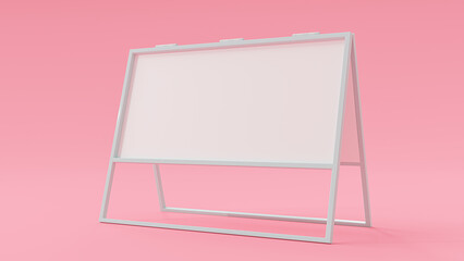 White signboard mockup on pink background. 3d render.