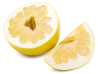 Pomelo fruit with slices isolated on white background. Clipping path and full depth of field