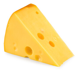 Cut of cheese isolated on a white background. Clipping path and full depth of field