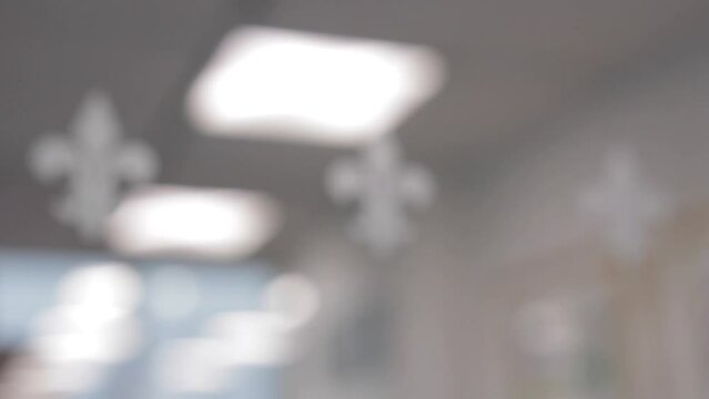 Fluer de lise quebec Montreal French Symble on office glass focus pull.