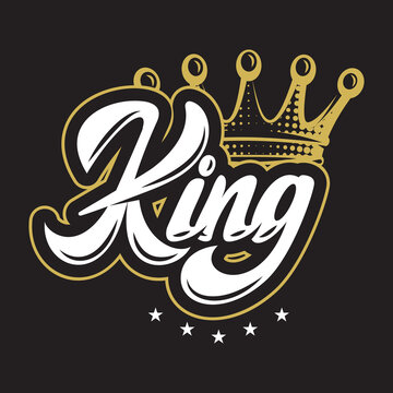 Vector illustration with gold crown and calligraphic inscription King