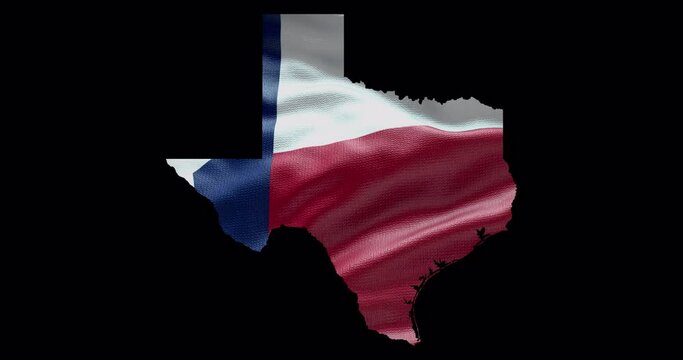 Texas state map with waving flag. State outline 4K
