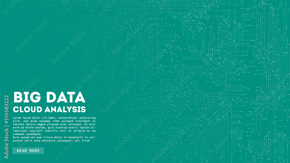 Poster big data cloud computing. blockchain visualiztion. cirquit board abstract pattern