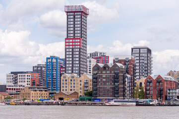 Canary Wharf financial district on the Isle of Dogs, seen from the Greenwich Peninsula in London, England, June 25, 2022
