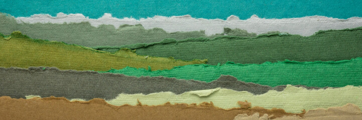 abstract landscape in blue, green and earth pastel tones - a collection of handmade rag papers, web banner