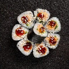 sushi set on the black background