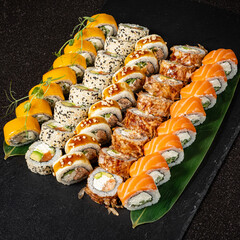 sushi set on the black background