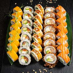 sushi set on the black background